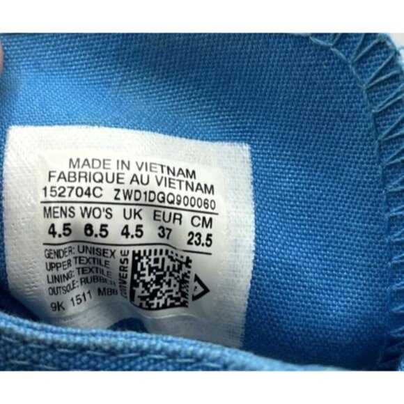 Converse Sneakers Womens 6.5 Monochrome Turquoise High Top Canvas Mens 4.5 - Picture 7 of 7